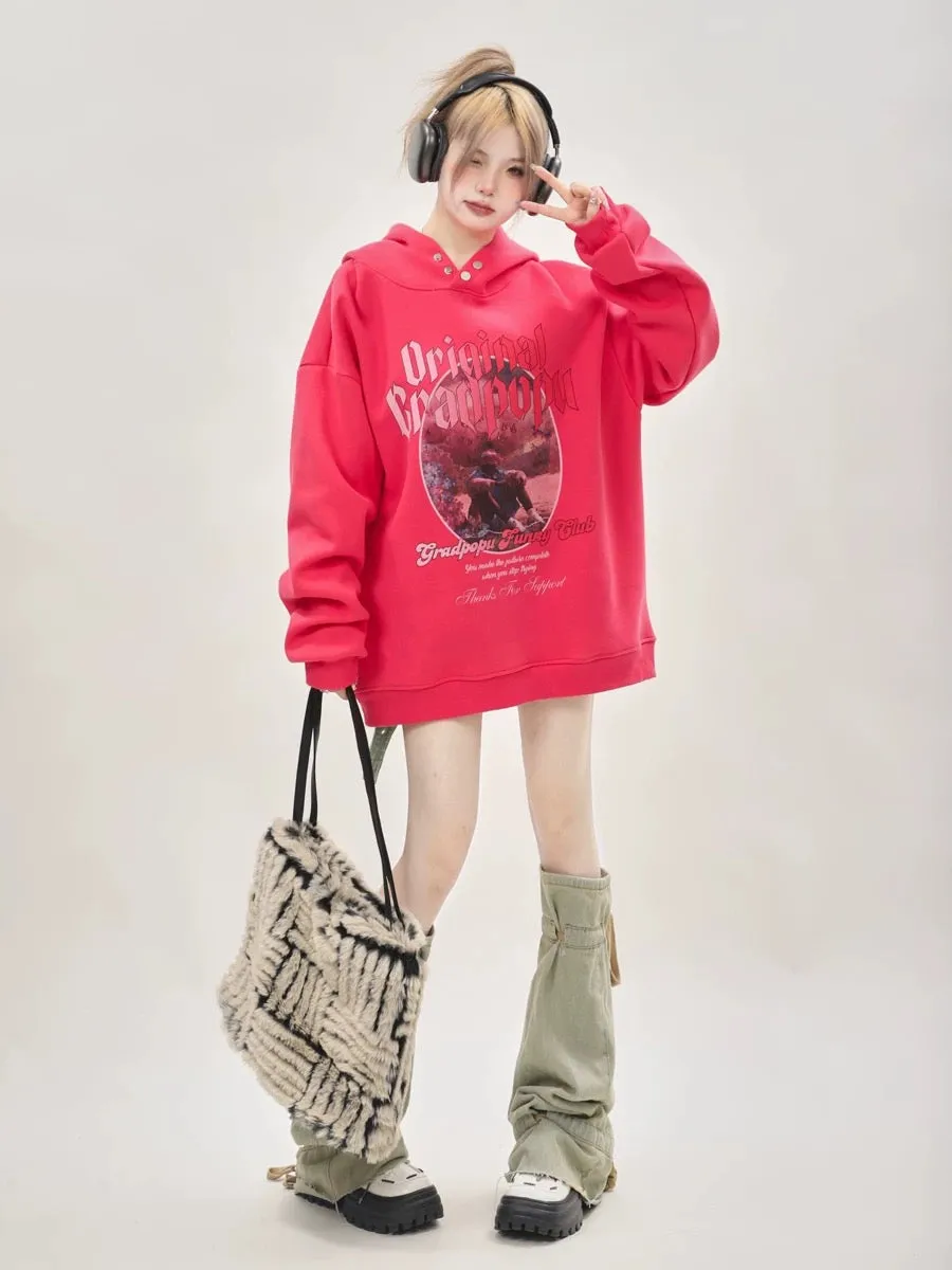 2024 Autumn New Oversize Gray Sweatshirt Women's Hooded American Heavy Hoody Small Couple Tops