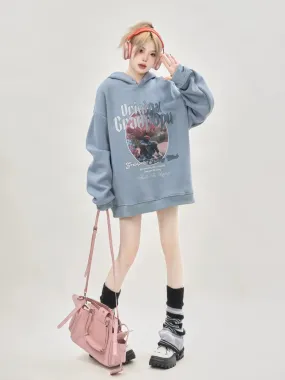 2024 Autumn New Oversize Gray Sweatshirt Women's Hooded American Heavy Hoody Small Couple Tops