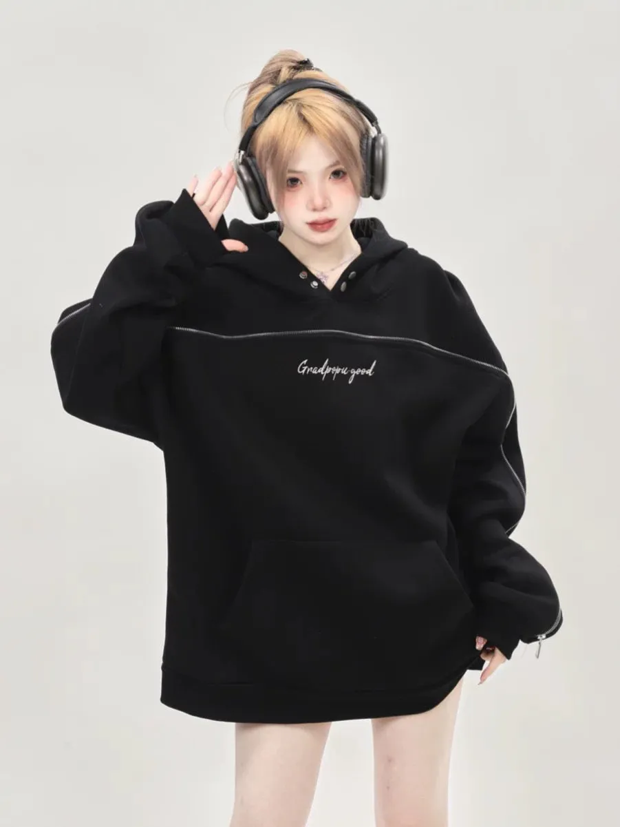 American retro oversize heavyweight hooded sweatshirt for women spring and autumn 2024 new couple tops design niche