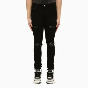 AMIRI Men's Black Skinny Jeans with Camouflage Patches for SS24