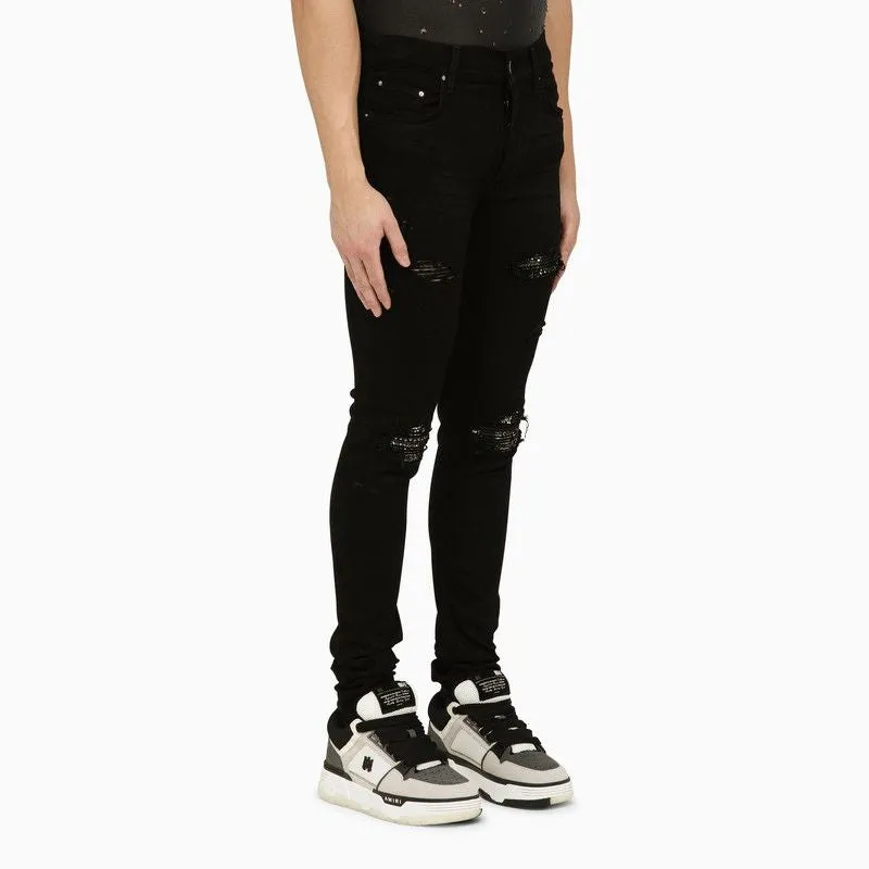 AMIRI Men's Black Skinny Jeans with Camouflage Patches for SS24