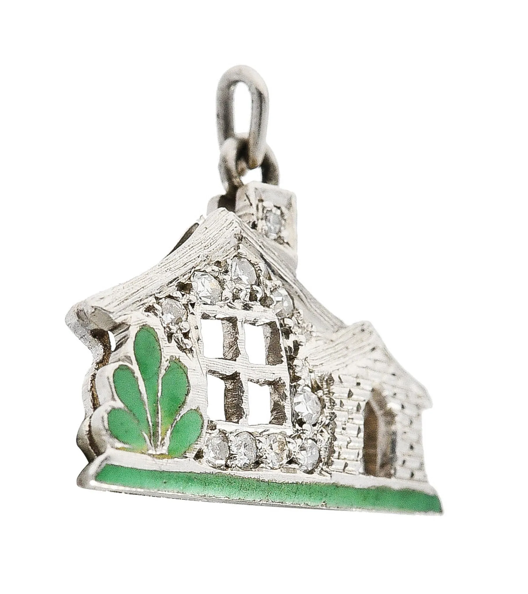 Art Deco Diamond Enamel Platinum Cottage House Vintage 1930's Charm