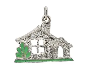 Art Deco Diamond Enamel Platinum Cottage House Vintage 1930's Charm