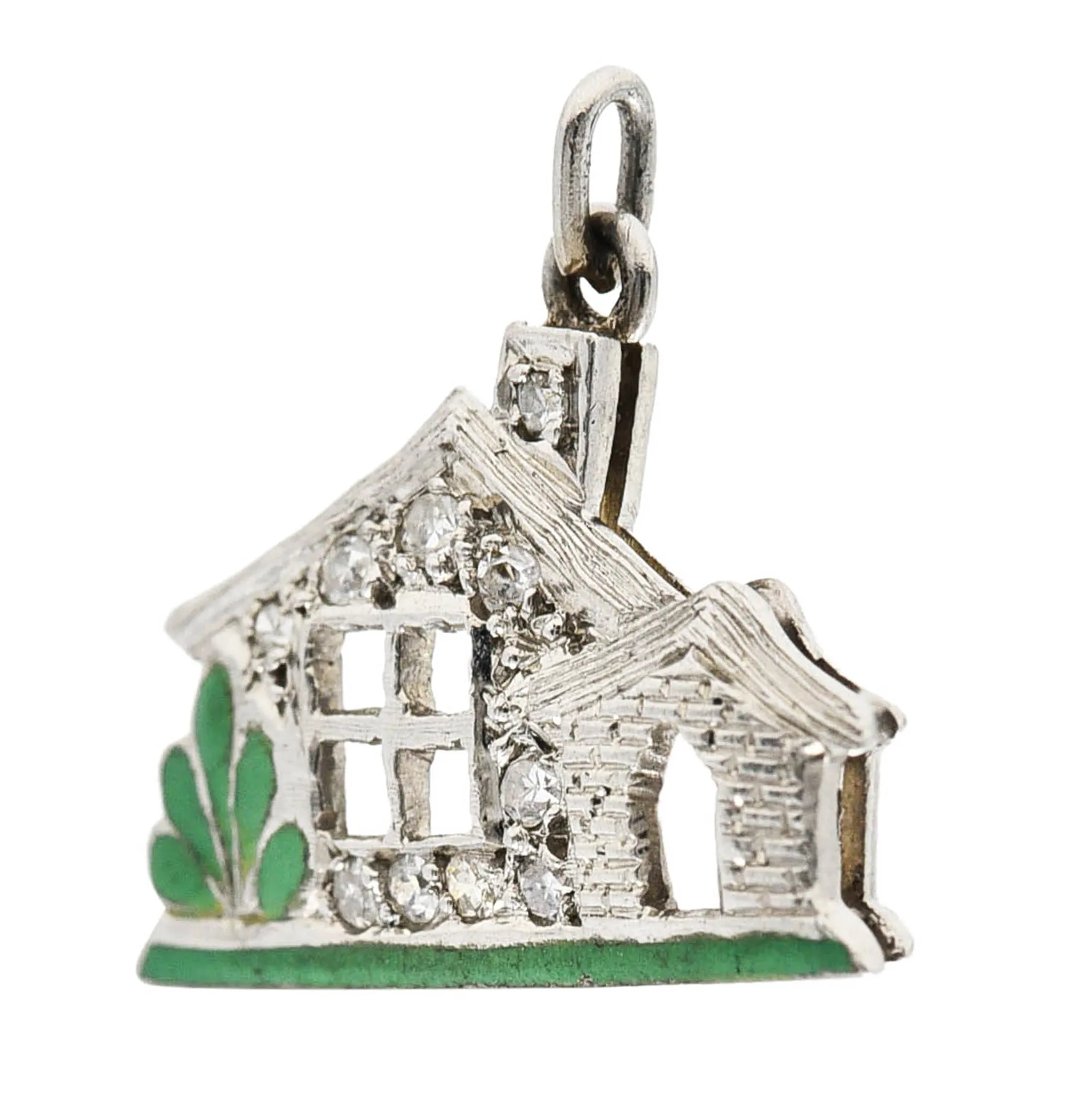 Art Deco Diamond Enamel Platinum Cottage House Vintage 1930's Charm