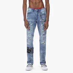 Bleunoir Slim Bandana Jeans with Metal Chains - Cerulean Blue