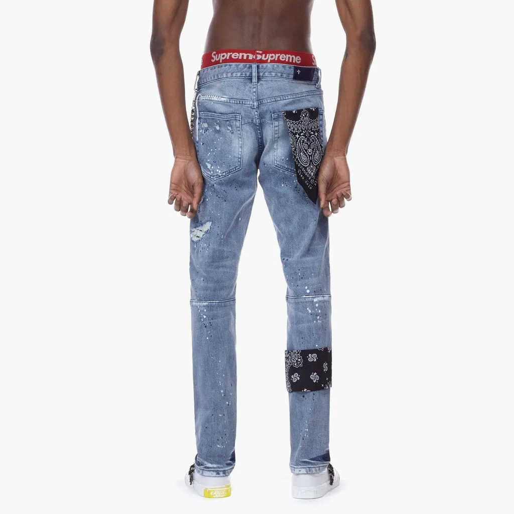 Bleunoir Slim Bandana Jeans with Metal Chains - Cerulean Blue