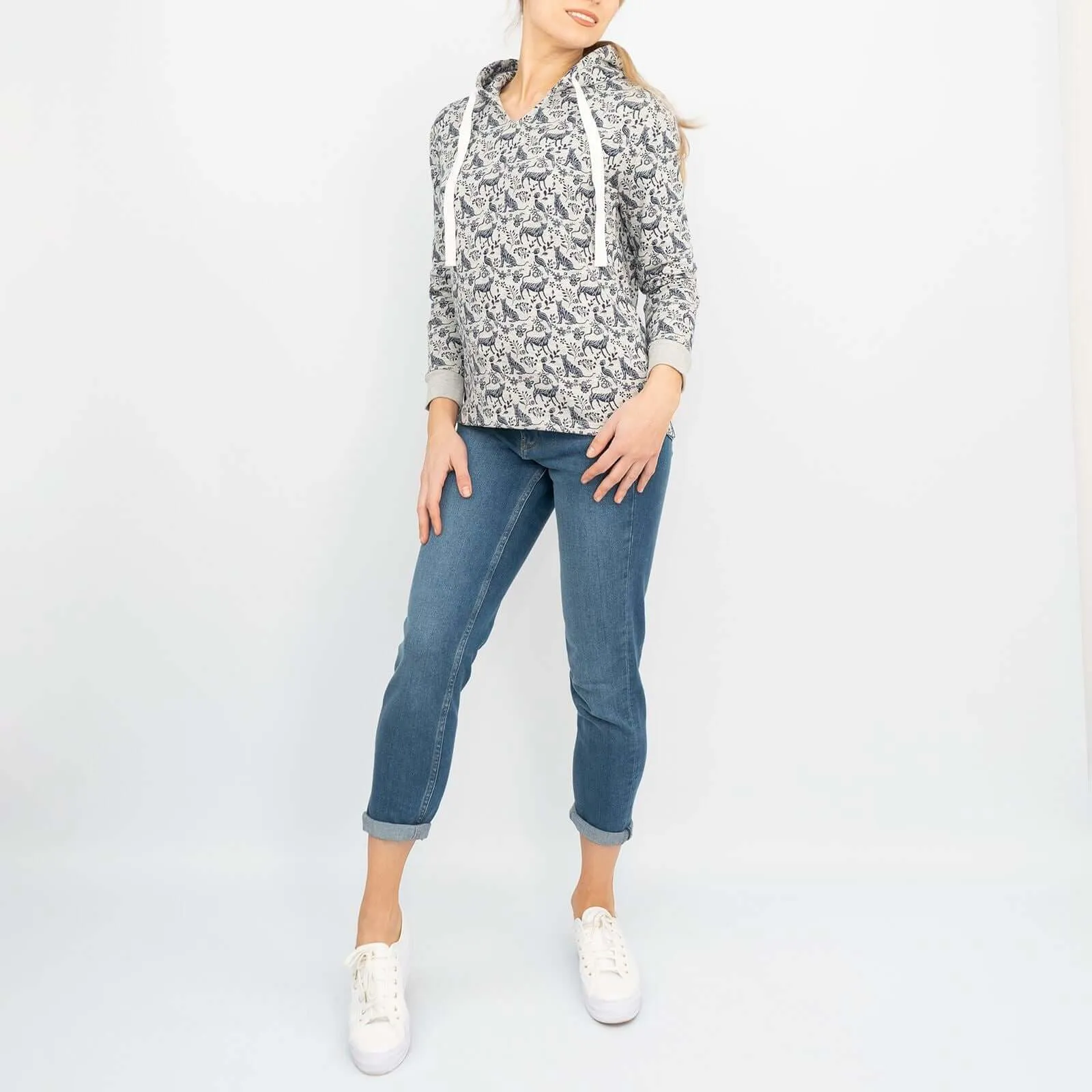 Boden Grey Jersey Animal Print Hoodie Long Sleeve Tops