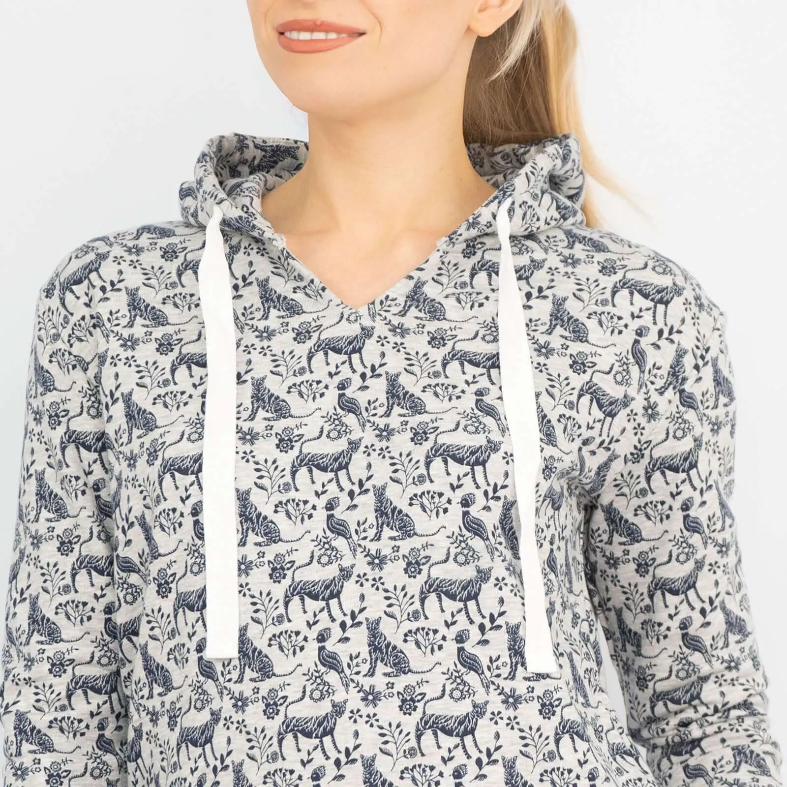 Boden Grey Jersey Animal Print Hoodie Long Sleeve Tops