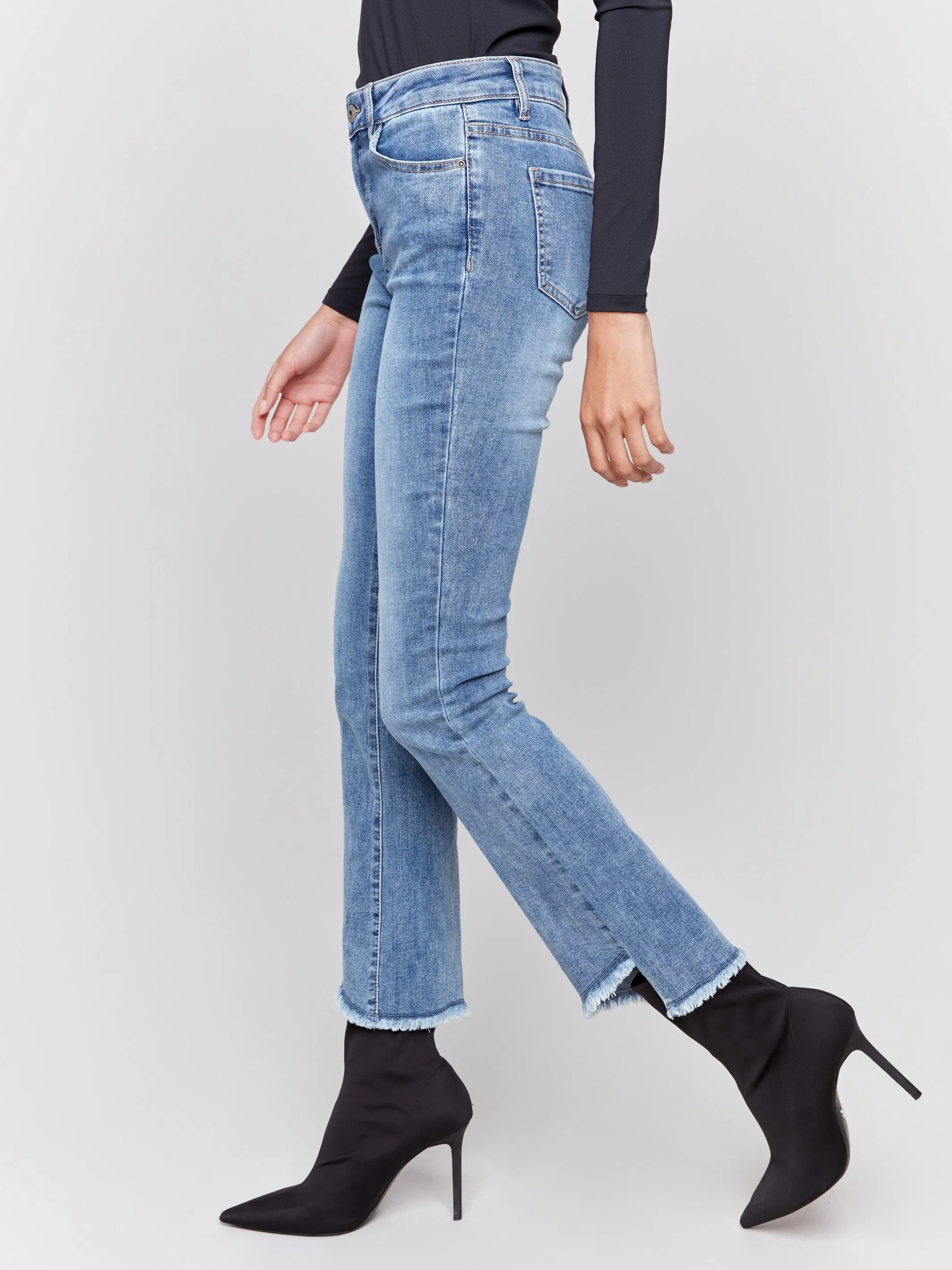 Bootcut Jeans with Asymmetrical Hem - Medium Blue