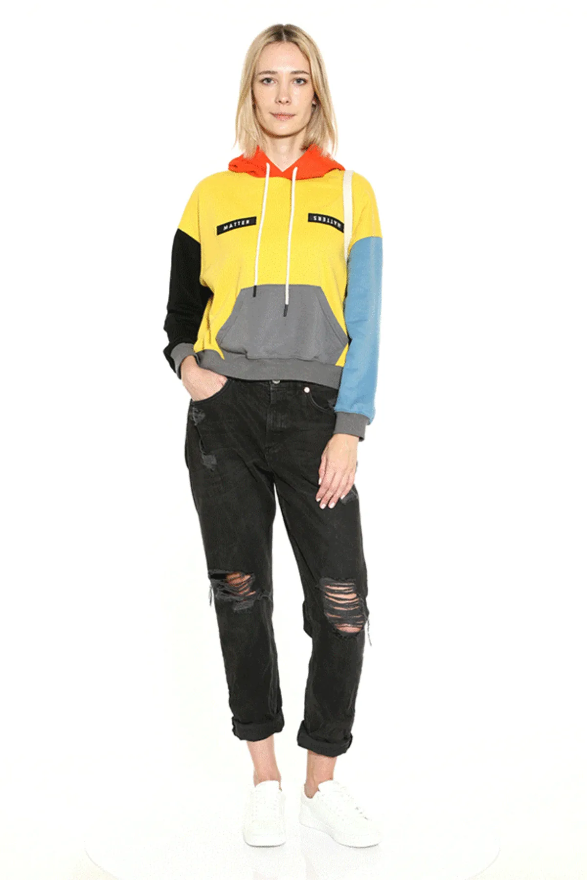 Cheery Colour-block Hoodies - Yellow