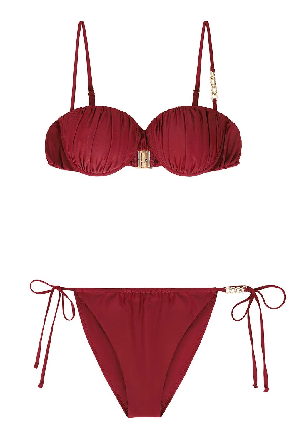 Fortune | Burgundy Pleated Chain Bikini Bottoms