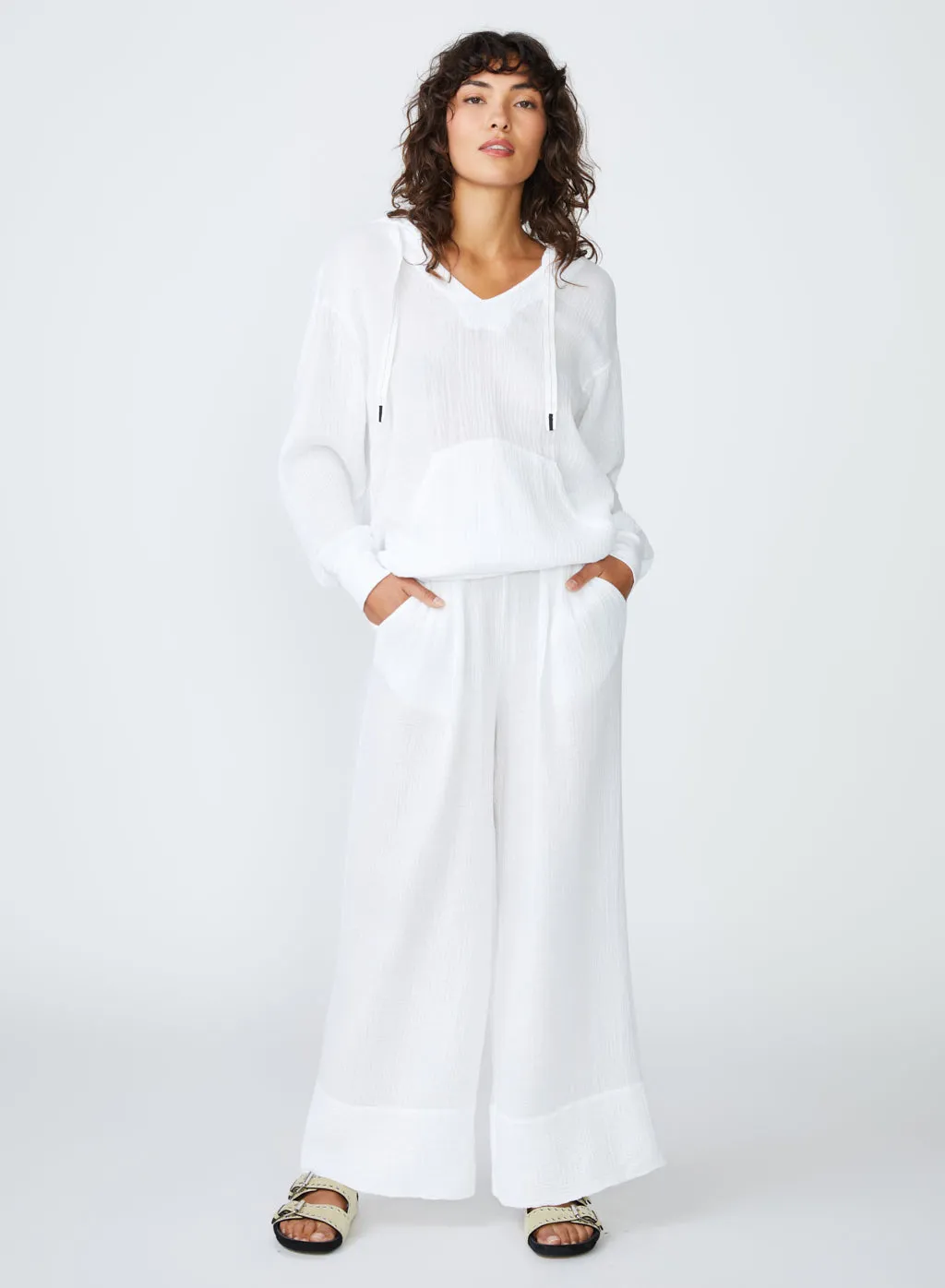 Gauze Wide Leg Pull On Pant in White