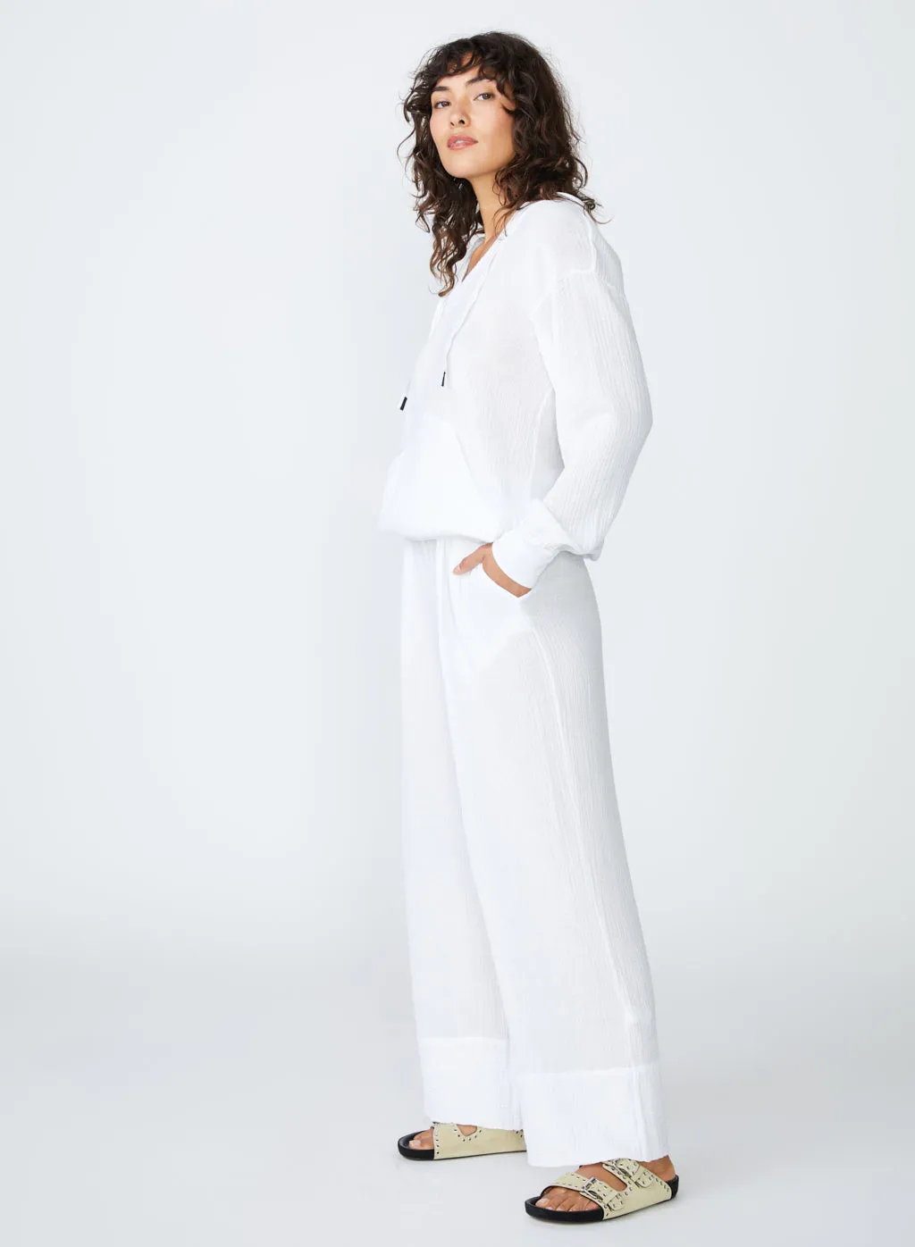 Gauze Wide Leg Pull On Pant in White