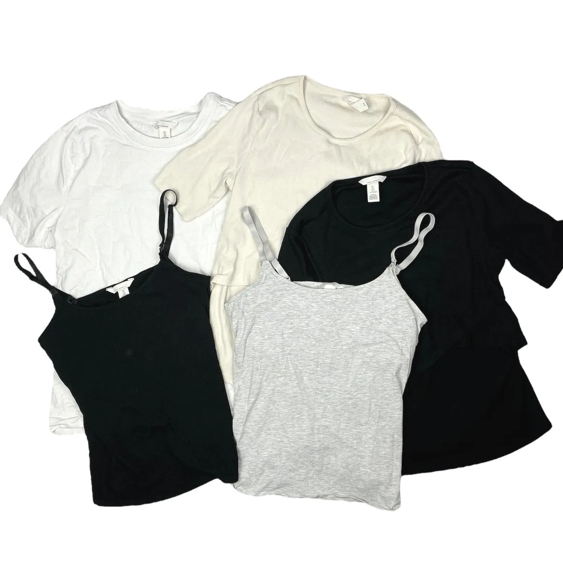 H&M White Black Gray 5 pcs Casual T-Shirt & Tank Maternity Lot Tops Size L