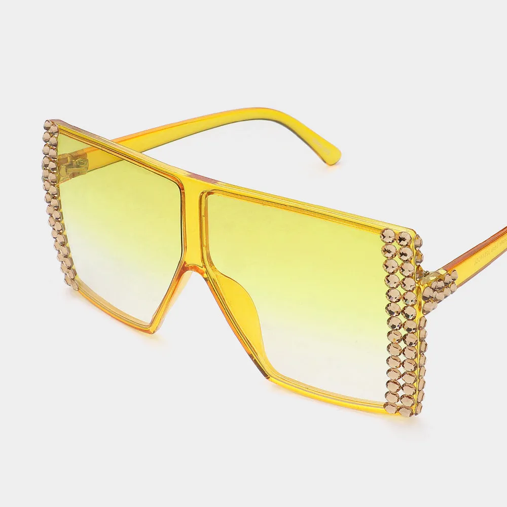 iLLASPARKZ Bling Studded Square Visor Sunglasses