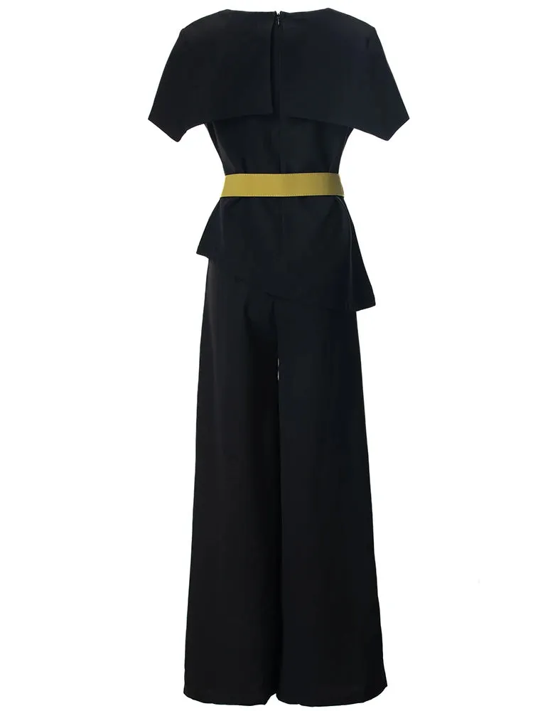 Jessica O-Neck Cloak Sleeves Sashes Tops + Wide leg pants Office Lady 2-Piece Set