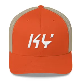 Kentucky - Mesh Back Trucker Cap - White Embroidery - KY - Many Hat Color Options Available