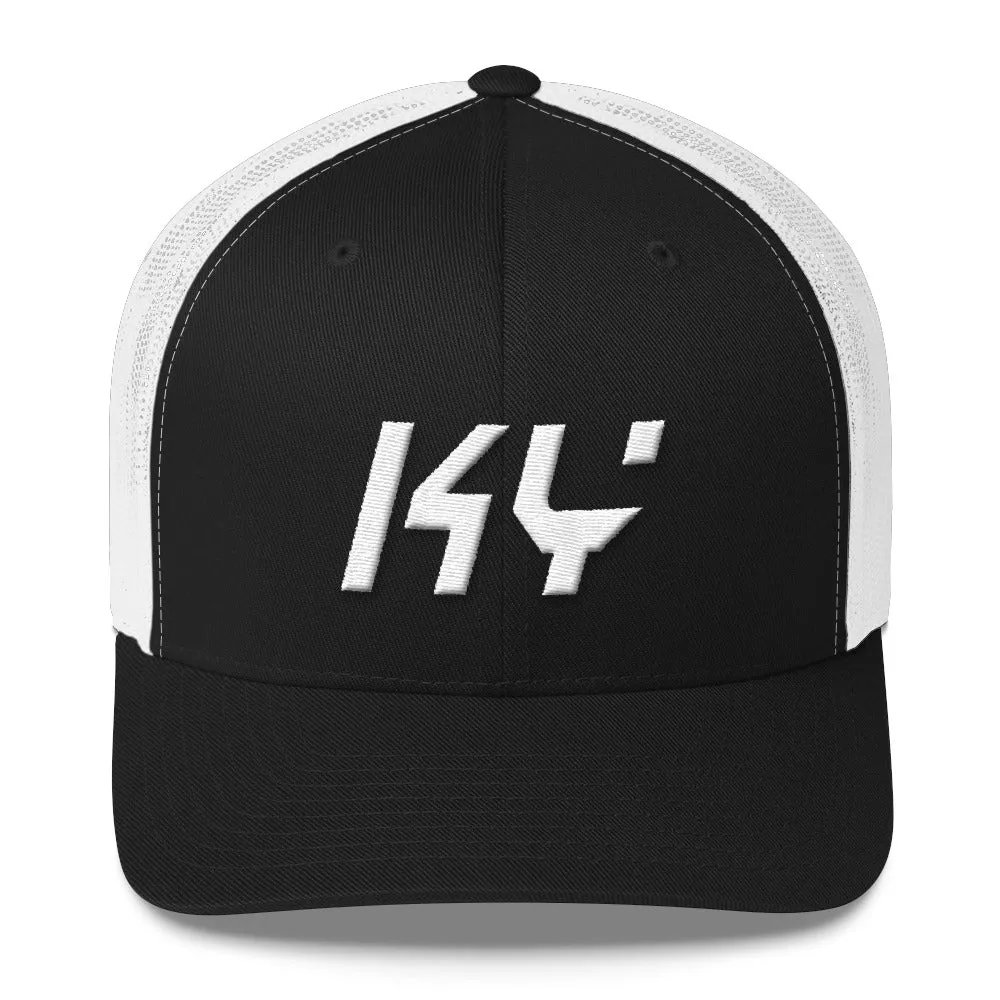 Kentucky - Mesh Back Trucker Cap - White Embroidery - KY - Many Hat Color Options Available