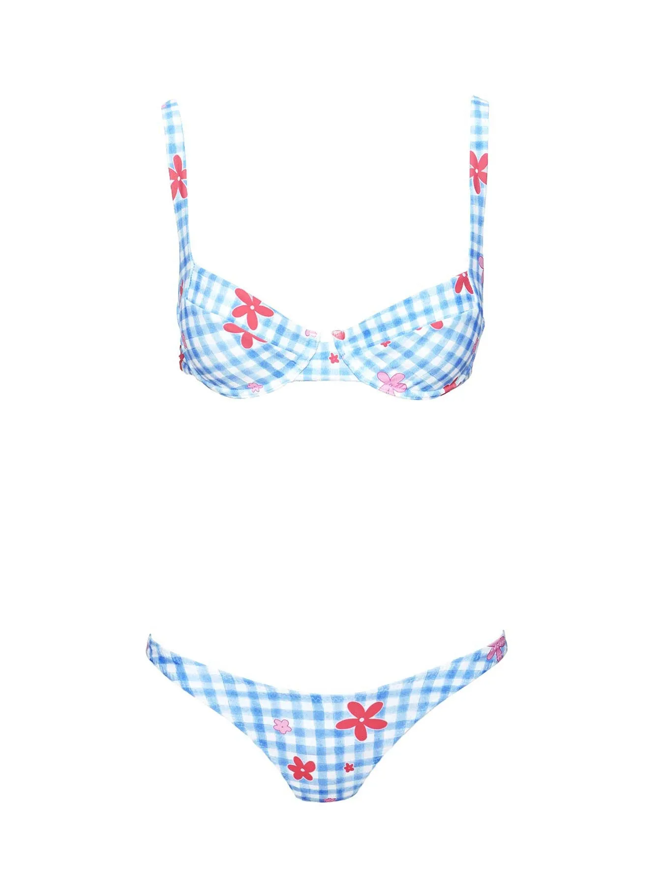 Love Letters High Cut Cheeky Bikini Bottoms Gingham / Floral