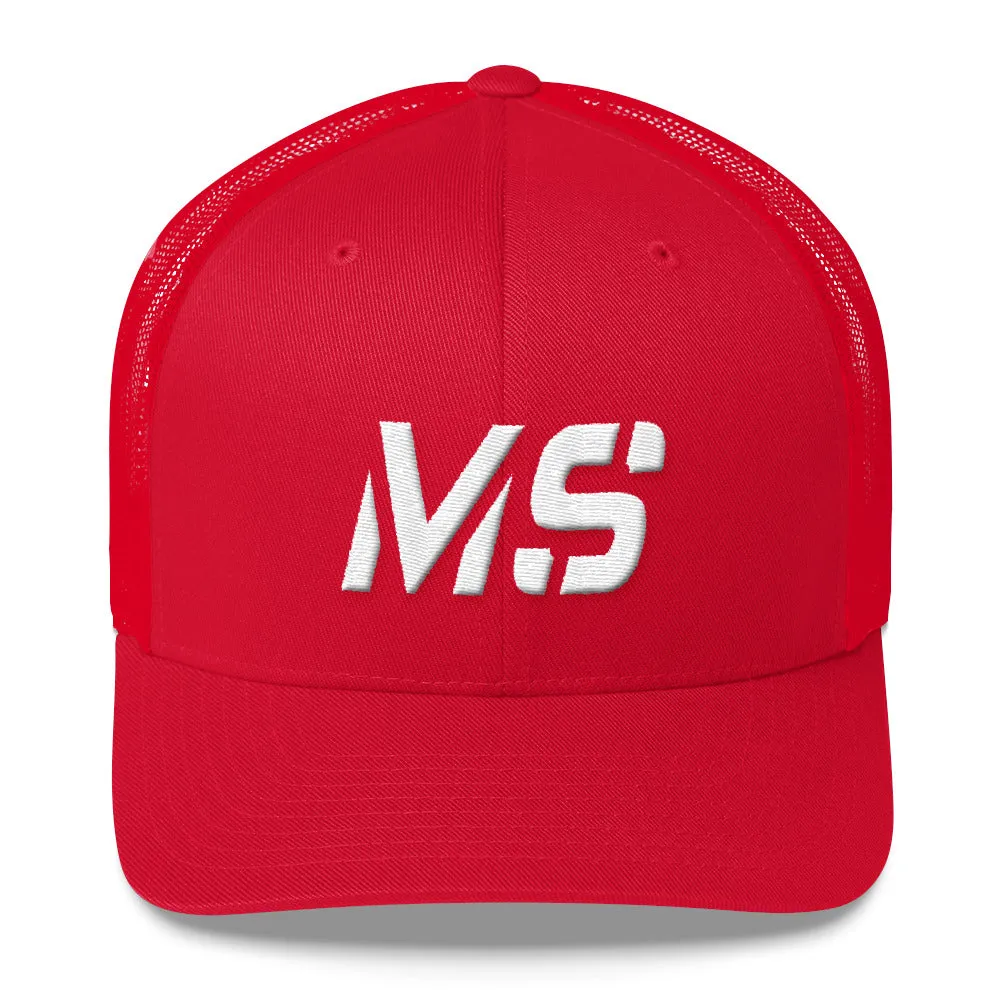 Mississippi - Mesh Back Trucker Cap - White Embroidery - MS - Many Hat Color Options Available