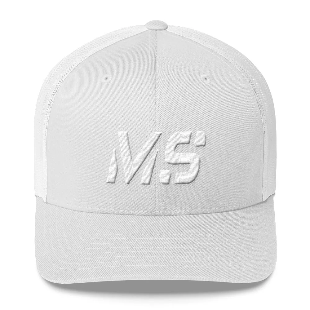 Mississippi - Mesh Back Trucker Cap - White Embroidery - MS - Many Hat Color Options Available