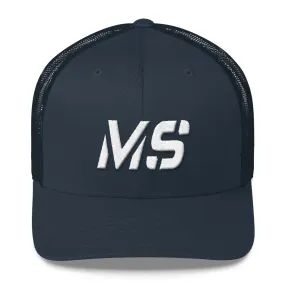 Mississippi - Mesh Back Trucker Cap - White Embroidery - MS - Many Hat Color Options Available