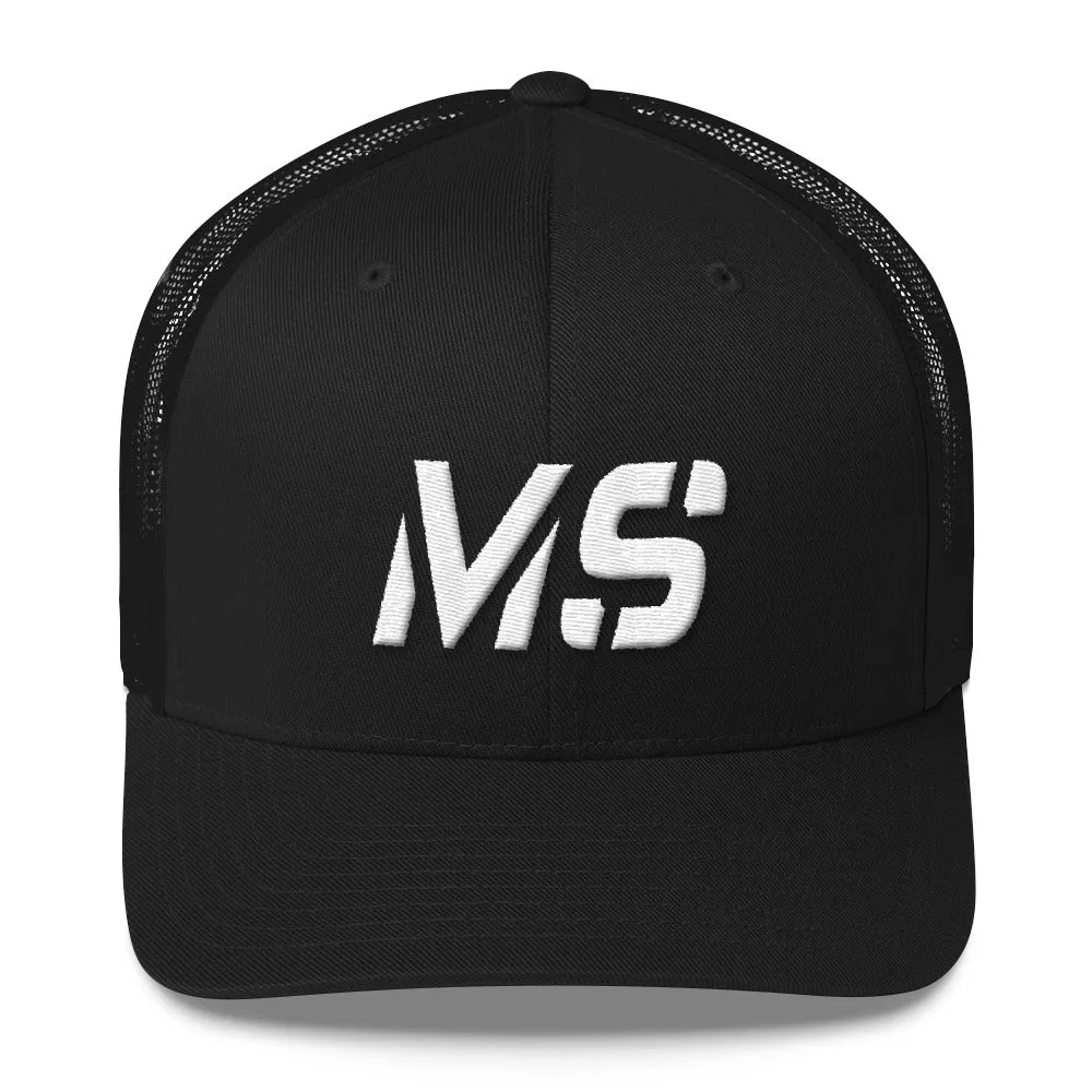 Mississippi - Mesh Back Trucker Cap - White Embroidery - MS - Many Hat Color Options Available