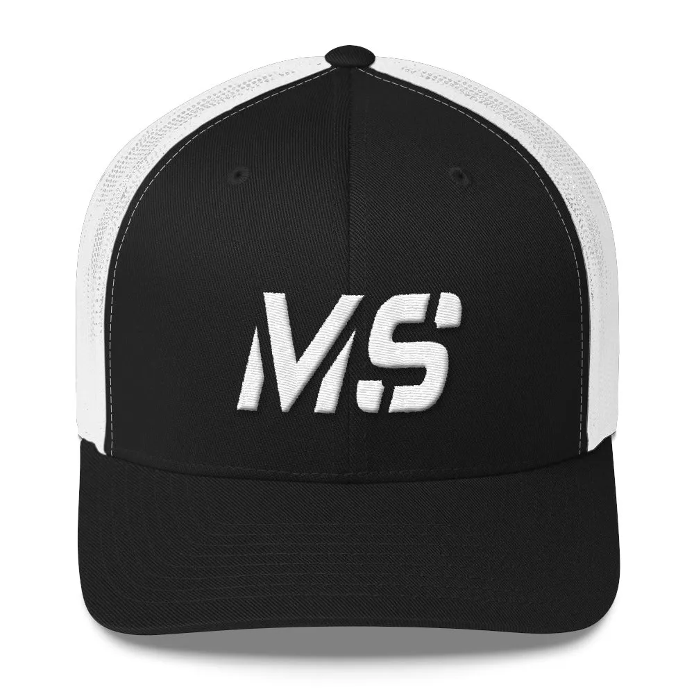 Mississippi - Mesh Back Trucker Cap - White Embroidery - MS - Many Hat Color Options Available