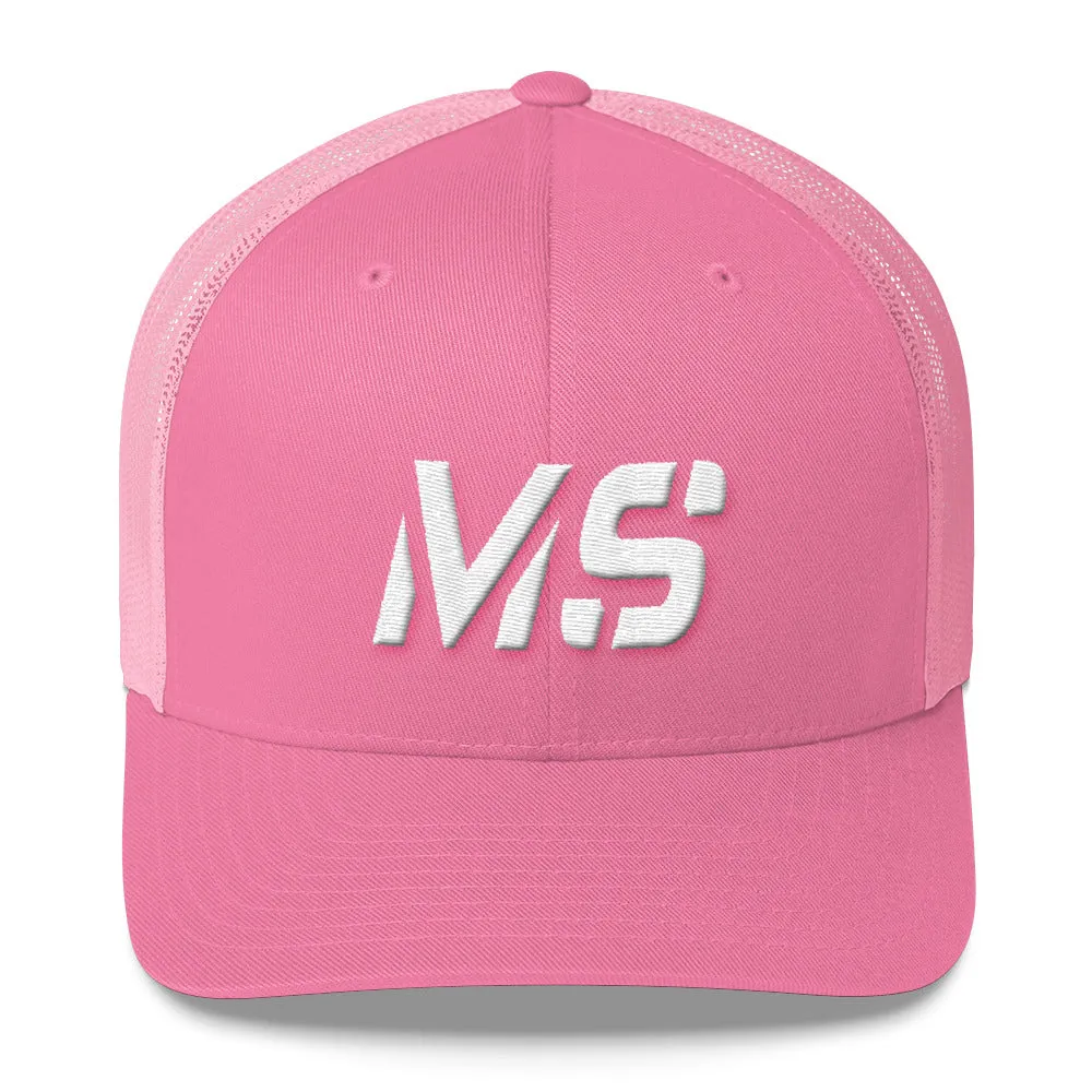 Mississippi - Mesh Back Trucker Cap - White Embroidery - MS - Many Hat Color Options Available