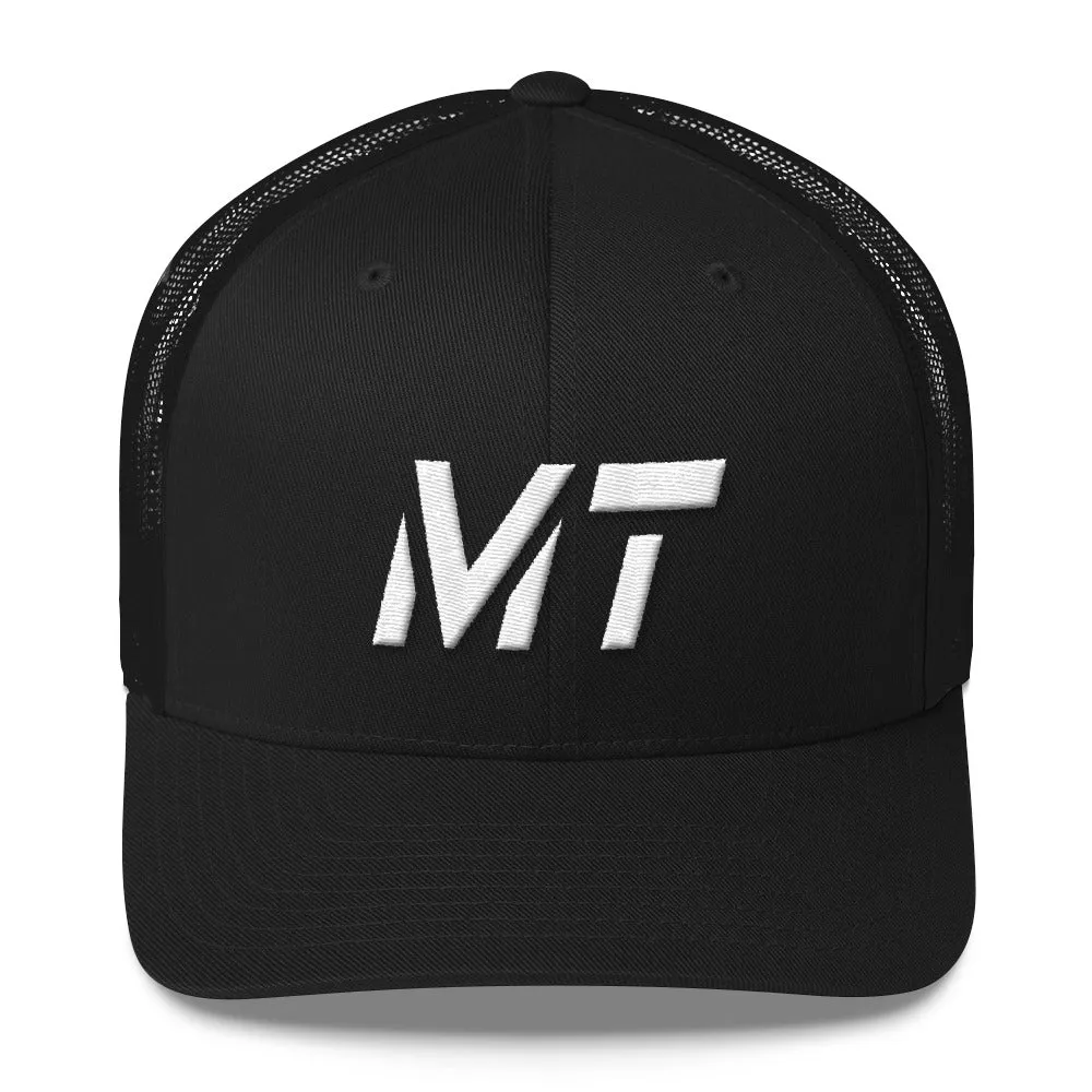 Montana - Mesh Back Trucker Cap - White Embroidery - MT - Many Hat Color Options Available