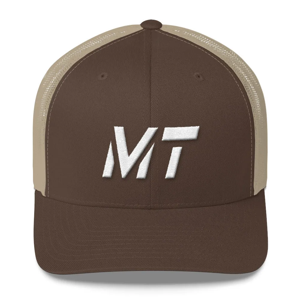 Montana - Mesh Back Trucker Cap - White Embroidery - MT - Many Hat Color Options Available