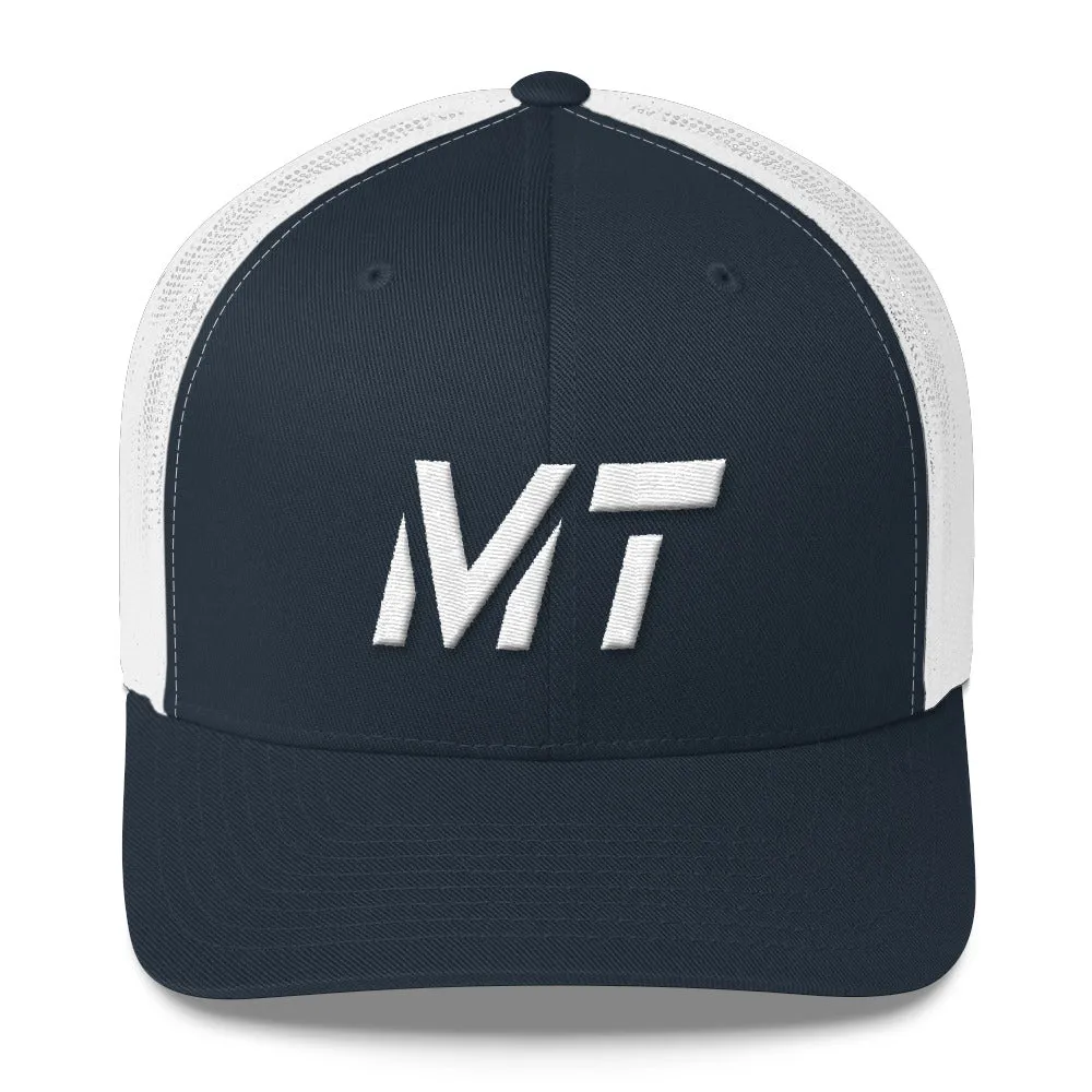 Montana - Mesh Back Trucker Cap - White Embroidery - MT - Many Hat Color Options Available