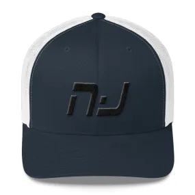 New Jersey - Mesh Back Trucker Cap - Black Embroidery - NJ - Many Hat Color Options Available