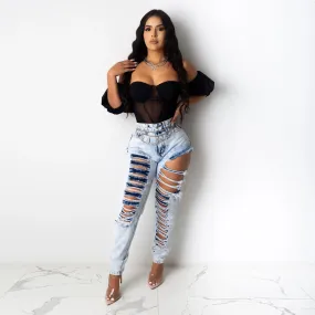 Non-Stretch Ripped Jeans