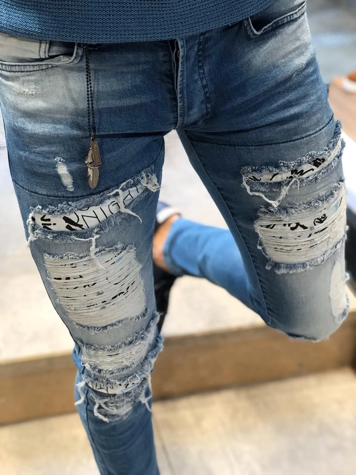 Paco Slim-Fit Ripped Jeans Blue