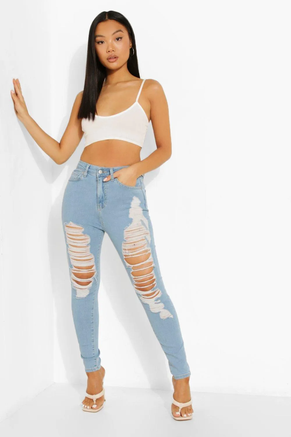 Petite Laddered High Waist Skinny Jeans