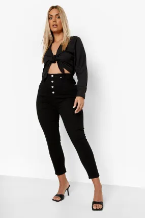 Plus Button Front High Waist Skinny Jeans