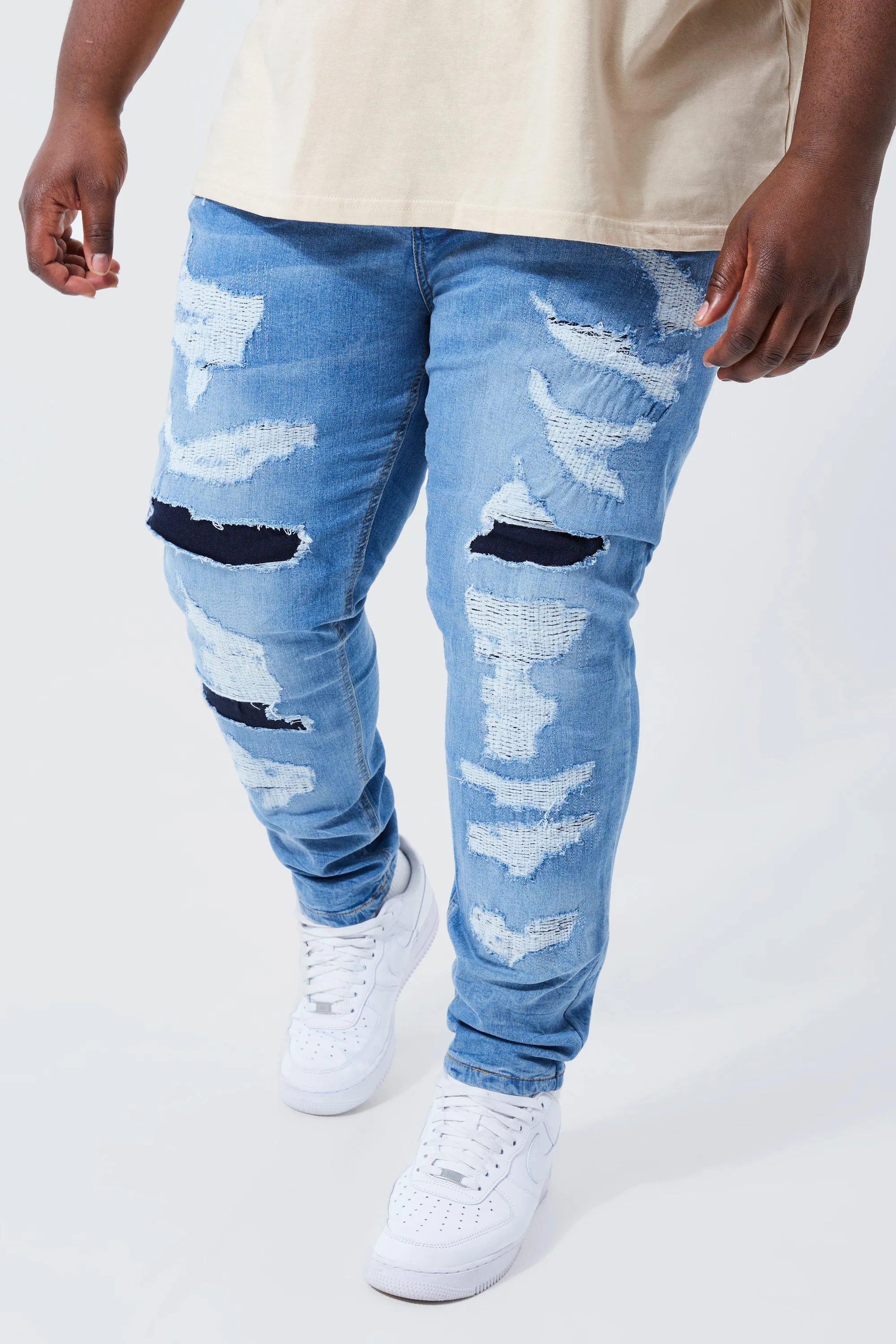 Plus Skinny Stretch All Over Ripped Jeans