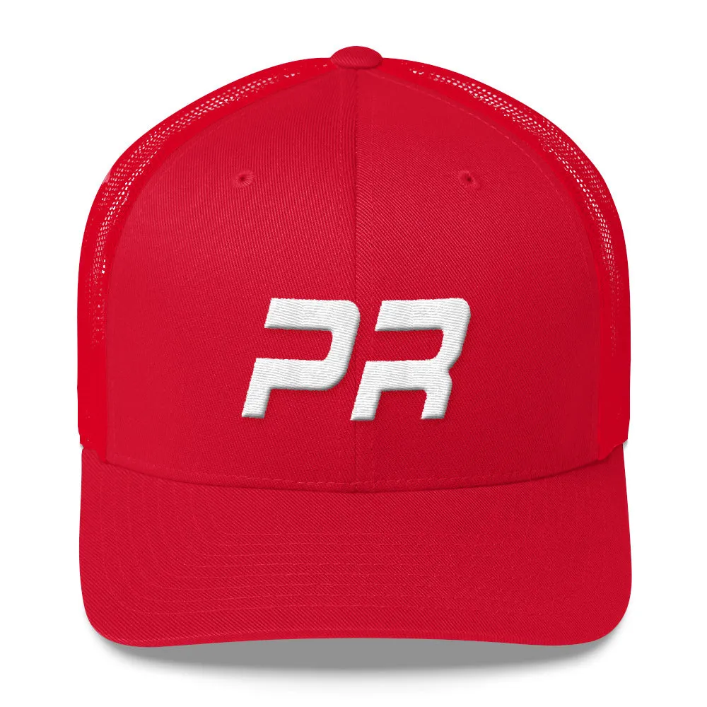 Puerto Rico - Mesh Back Trucker Cap - White Embroidery - PR - Many Hat Color Options Available