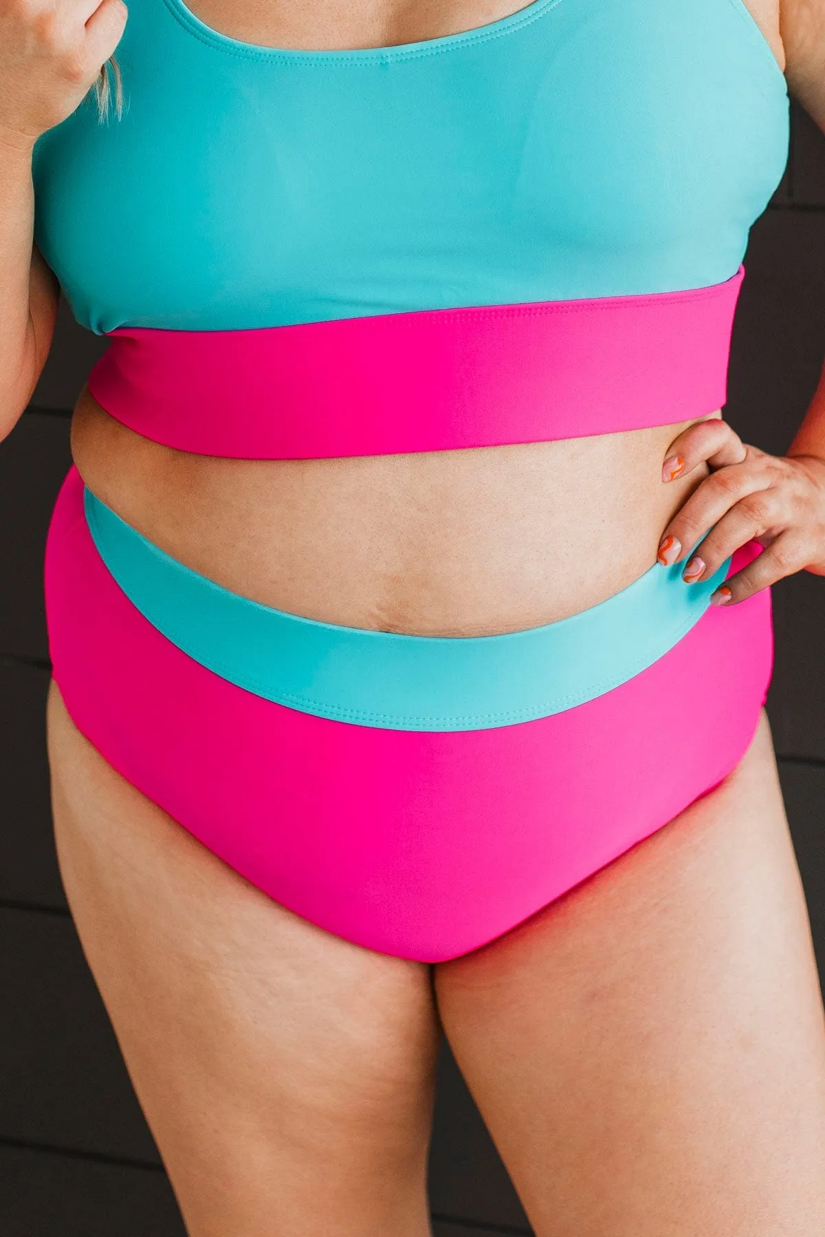 Ray Of Sunshine Swim Bottoms- Bright Pink & Blue