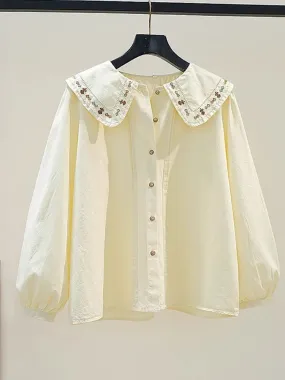 Recommended for self-retention ~ Spring and Autumn French embroidered doll collar long-sleeved shirt for women, stylish and age-