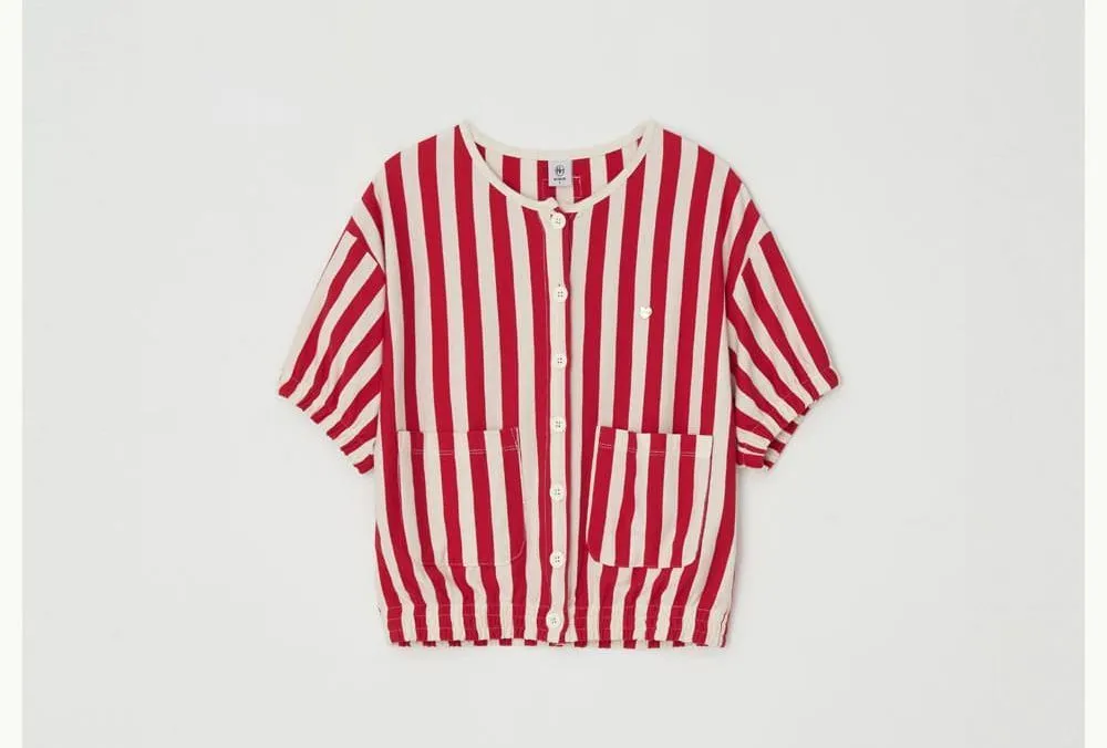 RONRON  |Stripes Heart Street Style Short Sleeves Logo Cardigans