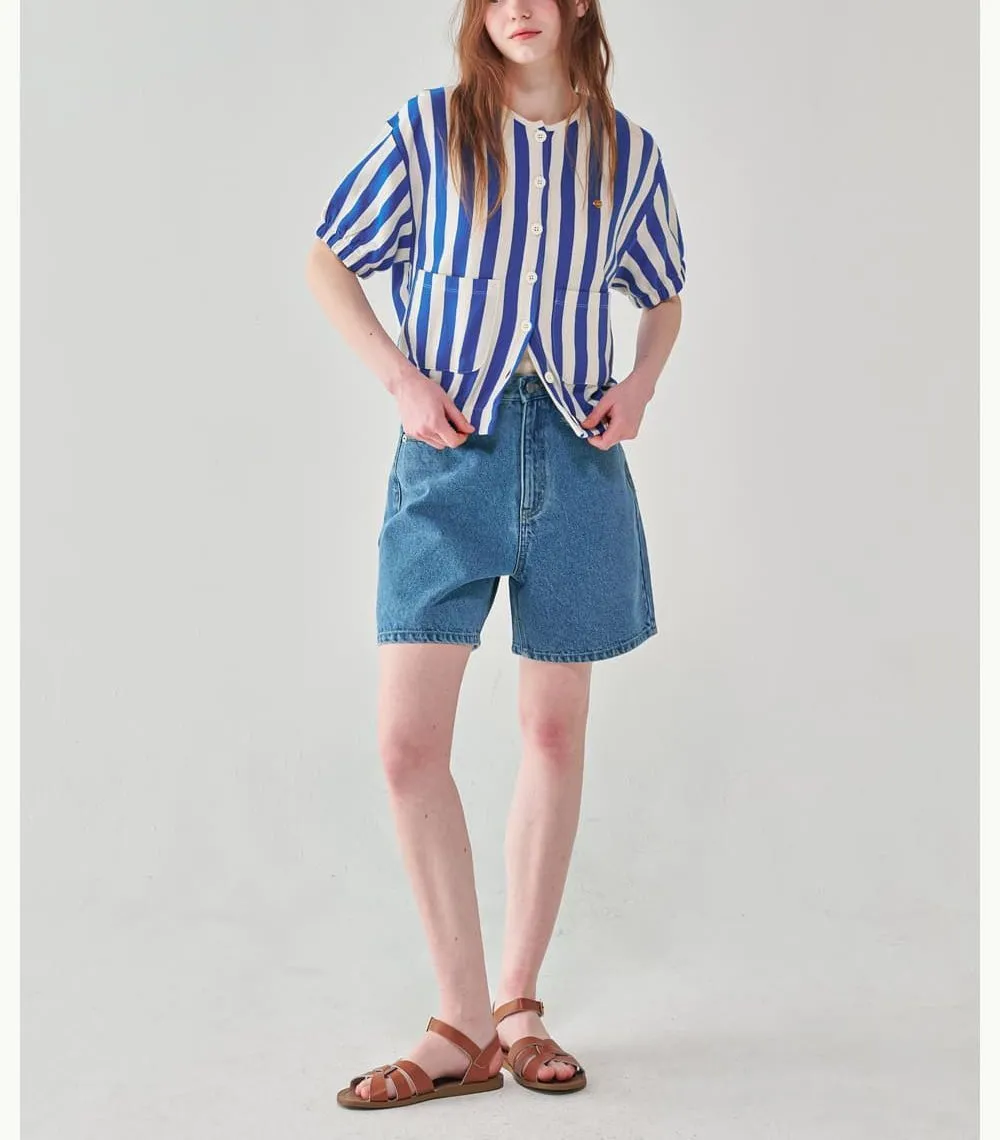 RONRON  |Stripes Heart Street Style Short Sleeves Logo Cardigans