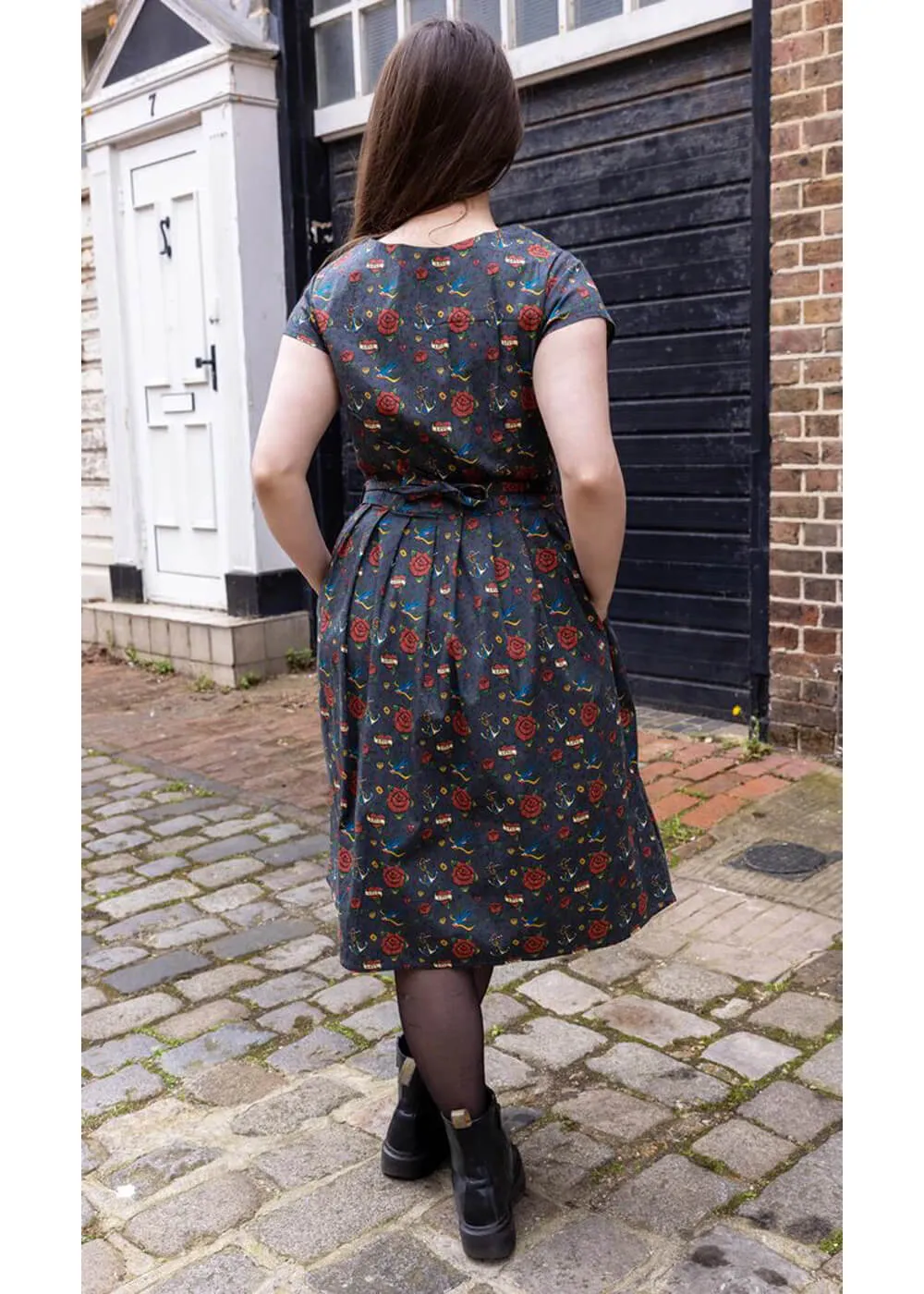 Run & Fly Retro Tattoo A-Line Dress Black