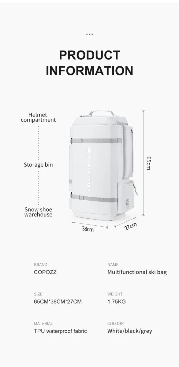 Sac à dos de ski étanche et réglable unisexe1,75kg COPOZZ - Burst Limit 55L