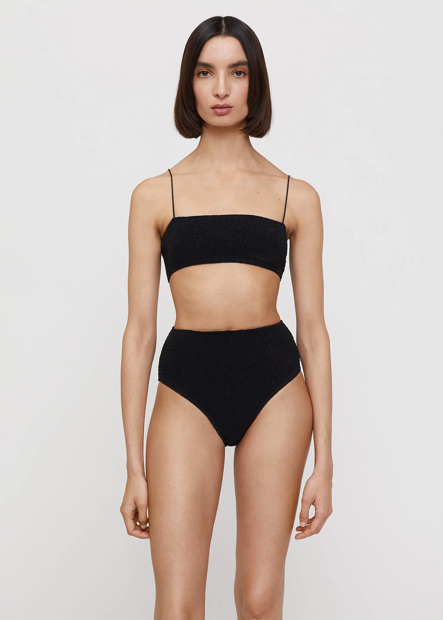 Smocked bikini bottoms black