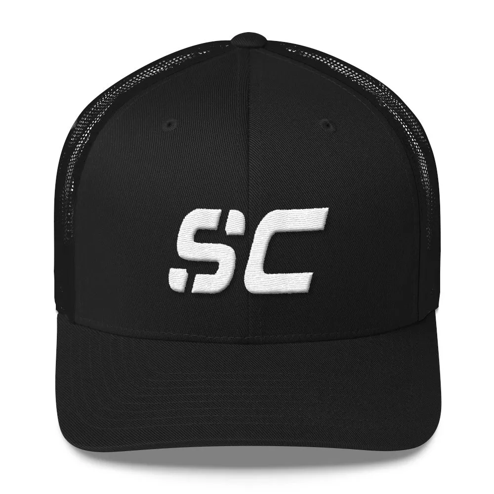 South Carolina - Mesh Back Trucker Cap - White Embroidery - SC - Many Hat Color Options Available