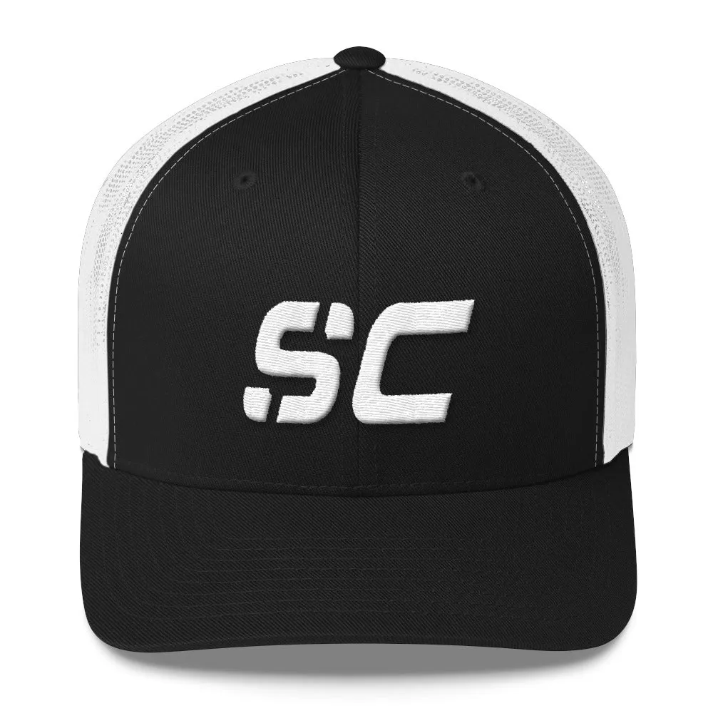 South Carolina - Mesh Back Trucker Cap - White Embroidery - SC - Many Hat Color Options Available