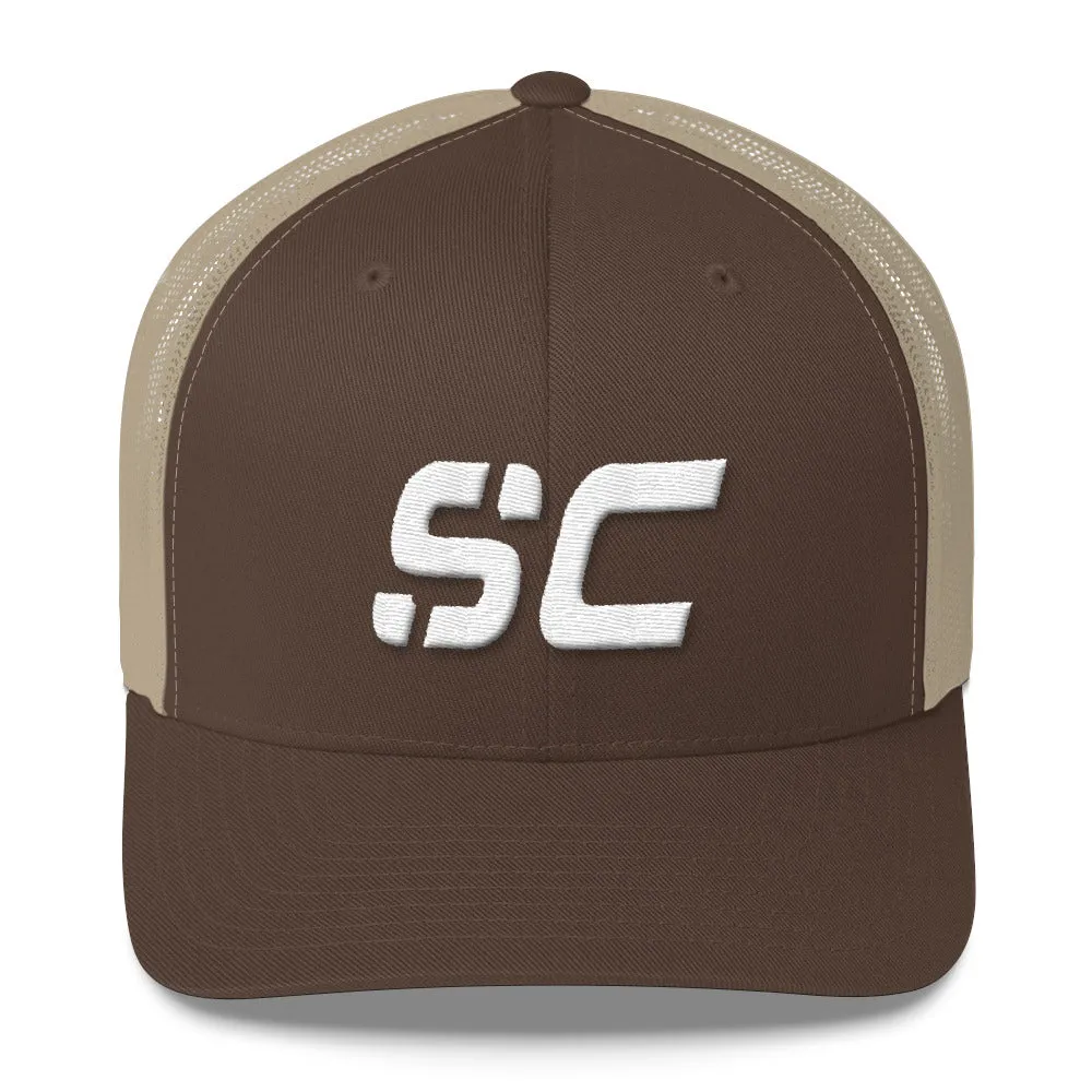 South Carolina - Mesh Back Trucker Cap - White Embroidery - SC - Many Hat Color Options Available