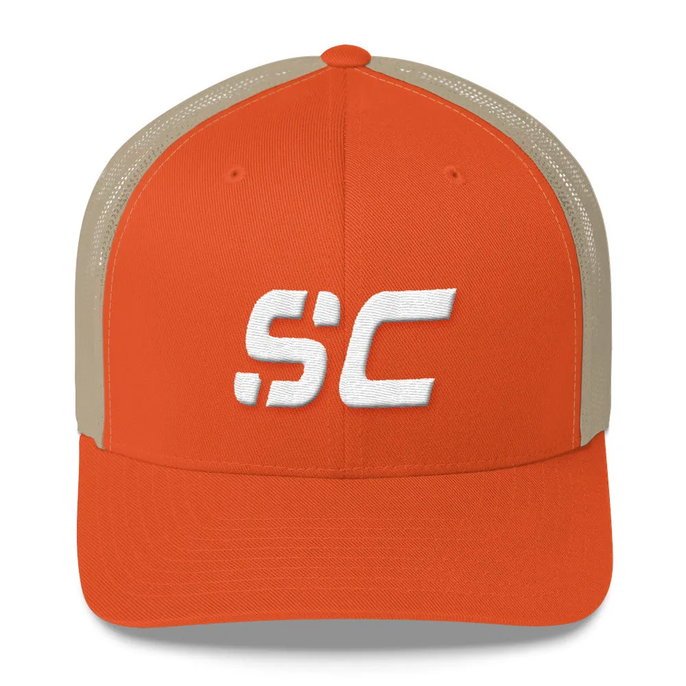 South Carolina - Mesh Back Trucker Cap - White Embroidery - SC - Many Hat Color Options Available